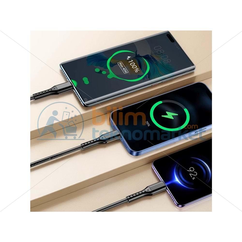 POWERMASTER PM-26336 3IN1 KIRMIZI 1.2 METRE (MICRO USB - LIGHTNING - TYPE C) TELEFON ŞARJ KABLOSU