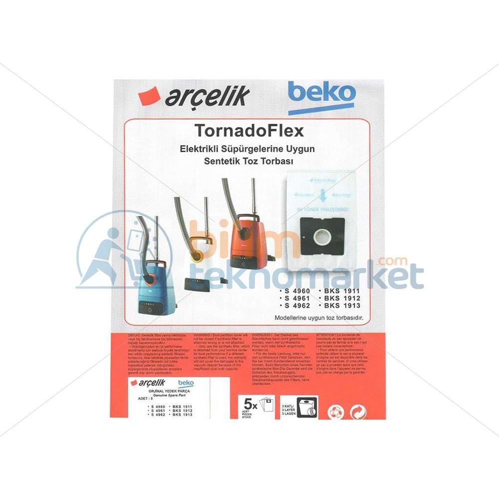 ARÇELİK S 4961 Tornado Flex Süpürge Orijinal Toz Torbası 5,Li Paket