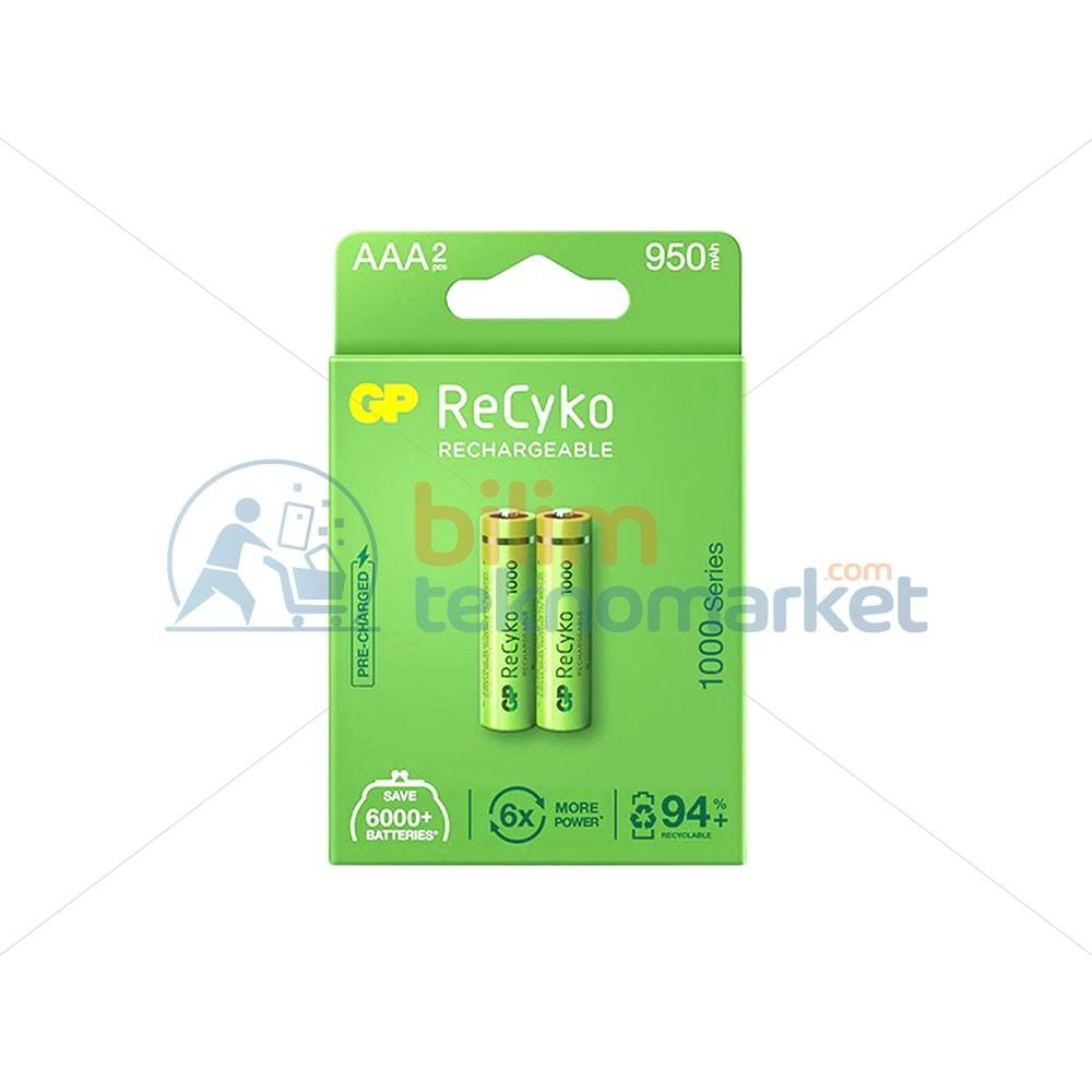 GP RECYKO 950 MAH R03 AAA ŞARJLI 2'Lİ PİL GP100AAAHCE-2EB2_GPRHC103E000_9012