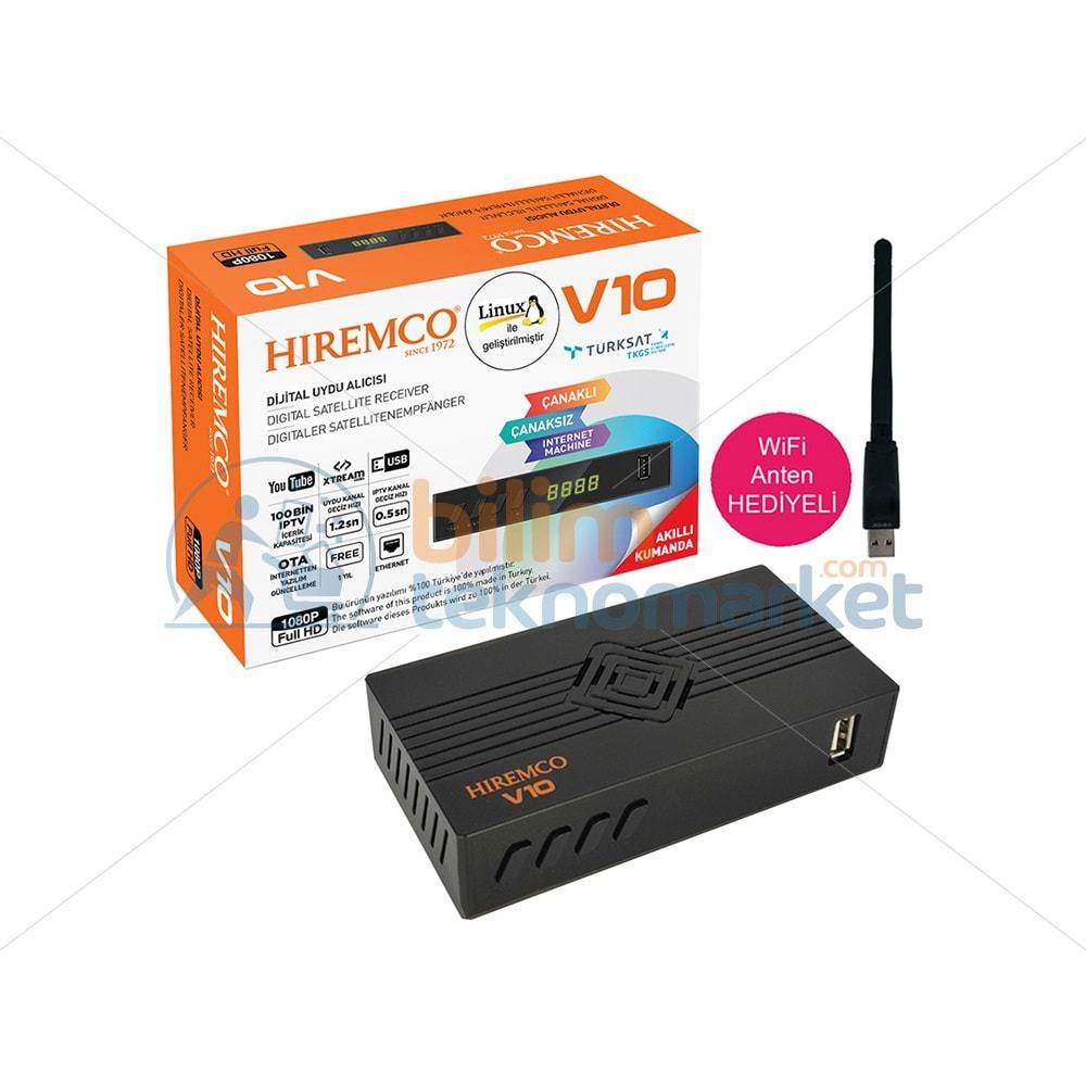 HIREMCO V10 ETHERNET'Lİ USB GİRİŞLİ YOUTUBE ÖZELLİKLİ LINUX TABANLI WİFİ ANTENLİ FULL HD ÇANAKSIZ UYDU ALICISI