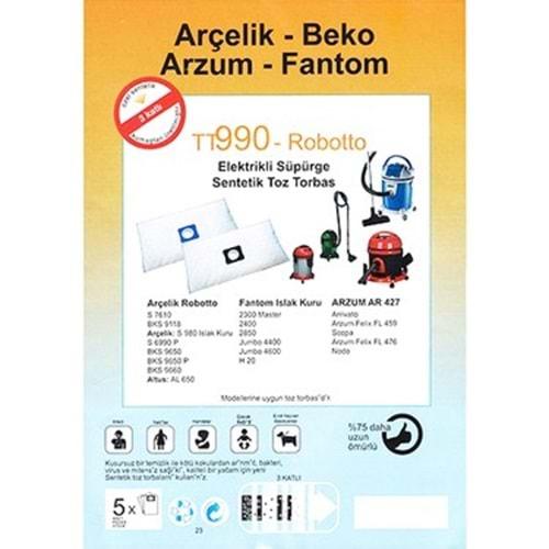 ARÇELİK_FANTOM_ARİVATO TT-990 SÜPÜRGE SENTETİK TOZ TORBASI 5 Lİ PAKET 1. KALİTE