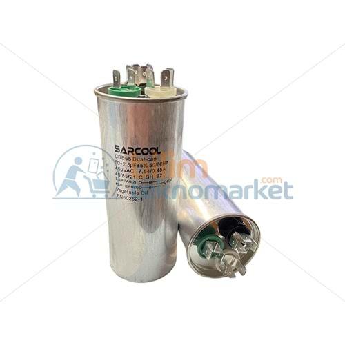 KLİMA KAPASİTÖRÜ 50+2,5 UF_450VAC METAL GÖVDELİ KONDANSATÖR