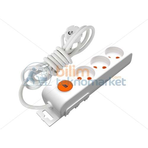 Mutlusan Ri-Tech 3'lü Anahtarlı 2 Mt Kablolu Topraklı Grup Priz Çocuk Korumalı