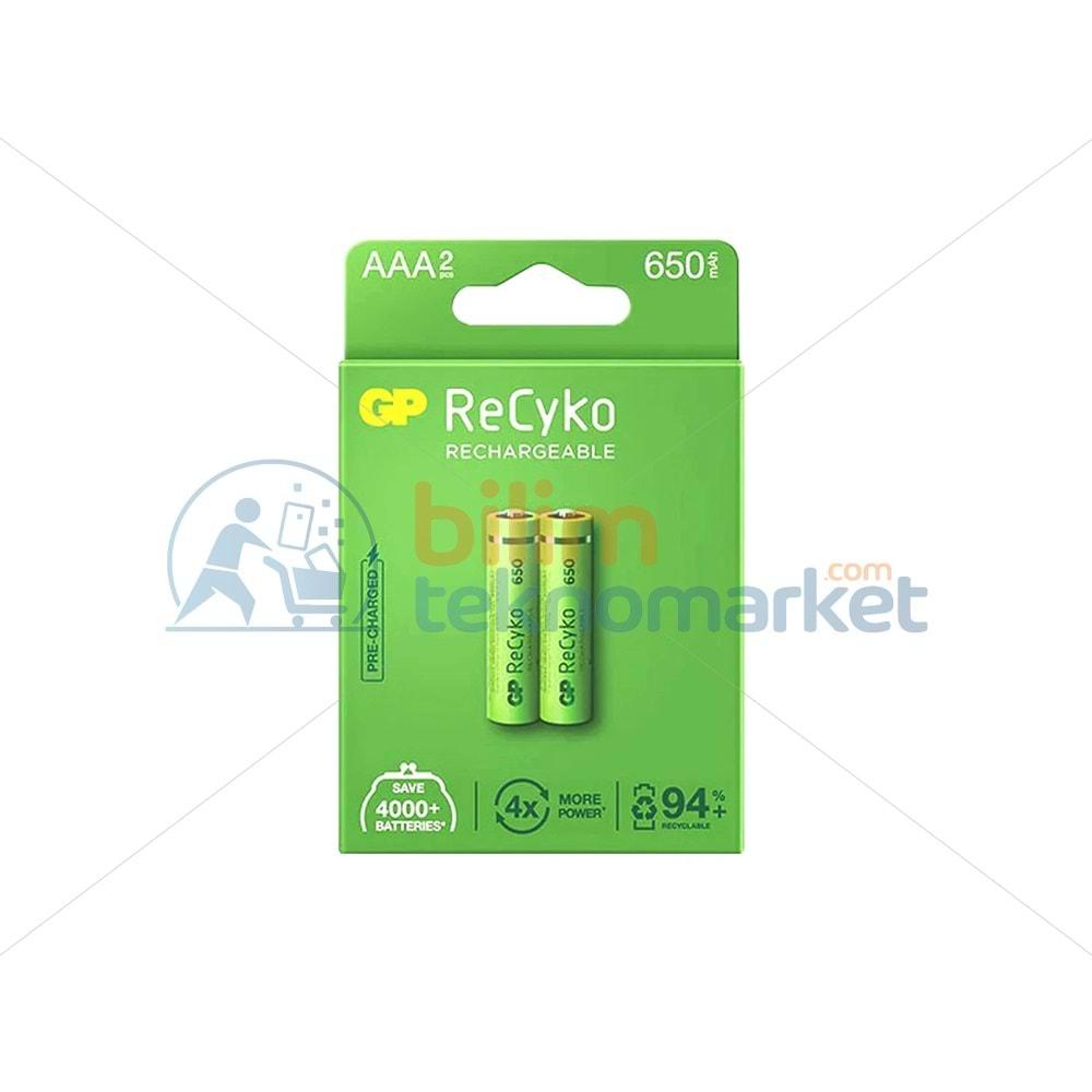 GP RECYKO 650 MAH R03 AAA ŞARJLI 2'Lİ İNCE KALEM PİL GP65AAAHCER21-2TLB2_GPRHCH63E041_6355