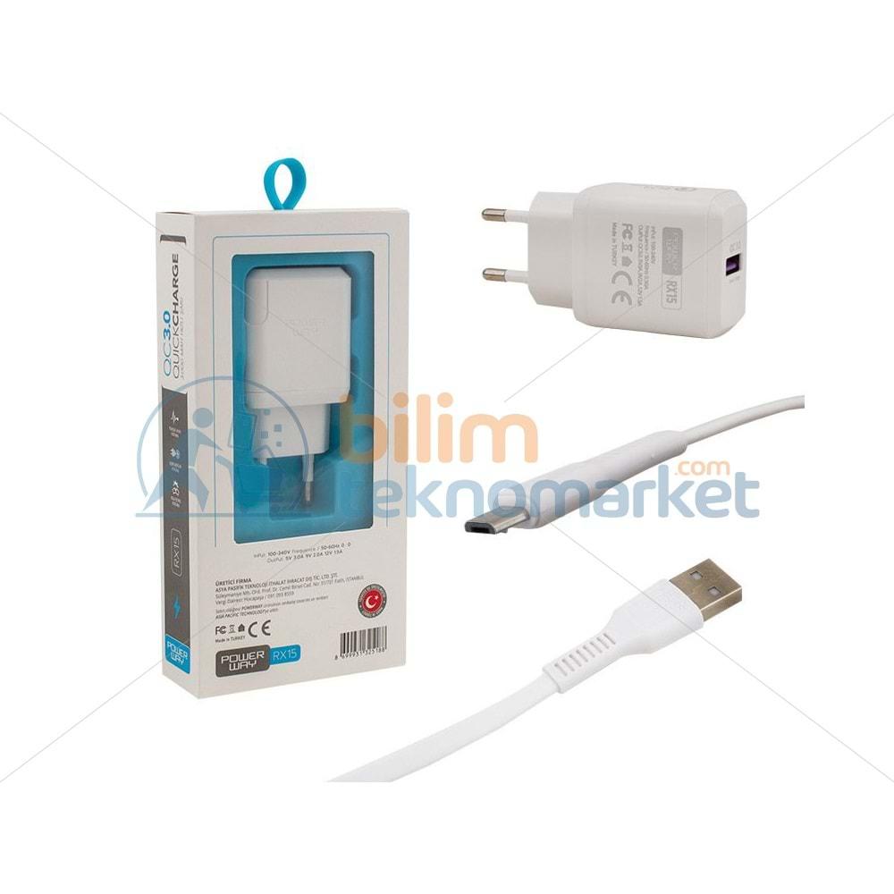 POWERWAY RX-15 5 VOLT 3000MA QC 3.0 MICRO USB HIZLI ŞARJ ALETİ + KABLO 14398